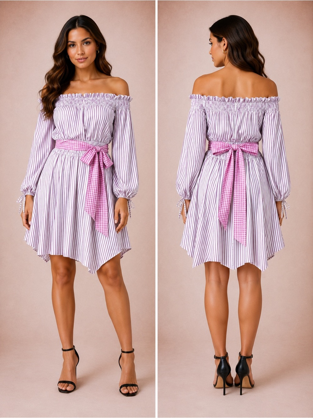 Caroline Constas Lavender & Pink One-Shoulder Striped Dress